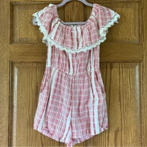 5/$15 Angie Pink & Cream Striped Romper Girls Medium